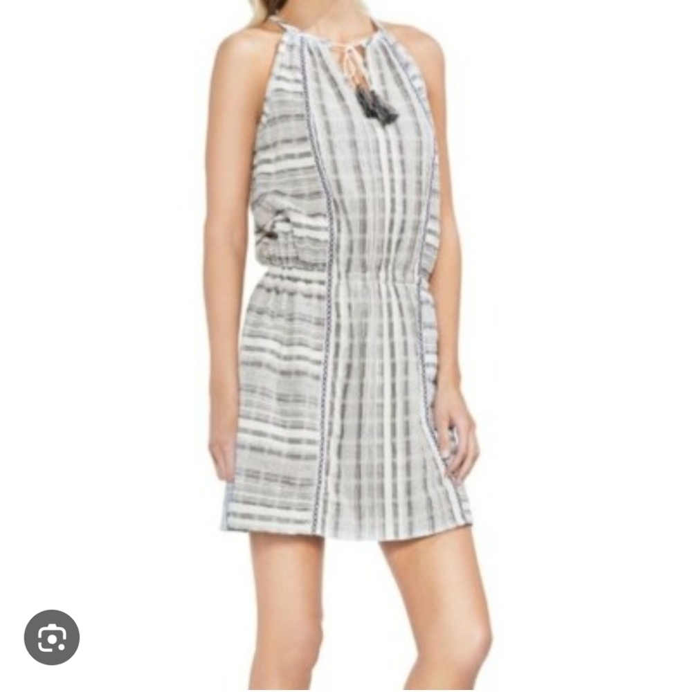 Vince Camuto Jacquard Stripe Cinch Waist Halter Dress